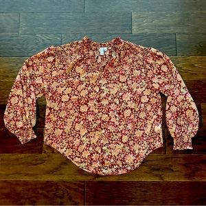 Joie Sheer Burgundy Floral Blouse